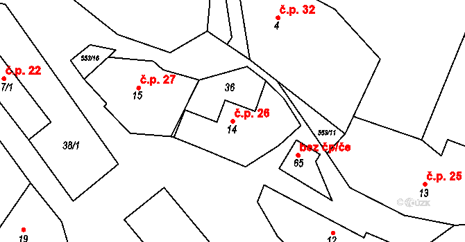 Drahotice 26, Chocnějovice na parcele st. 14 v KÚ Drahotice, Katastrální mapa