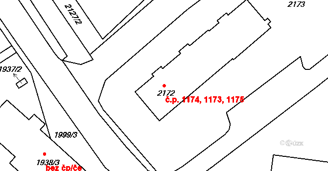 Bzenec 1173,1174,1175 na parcele st. 2172 v KÚ Bzenec, Katastrální mapa