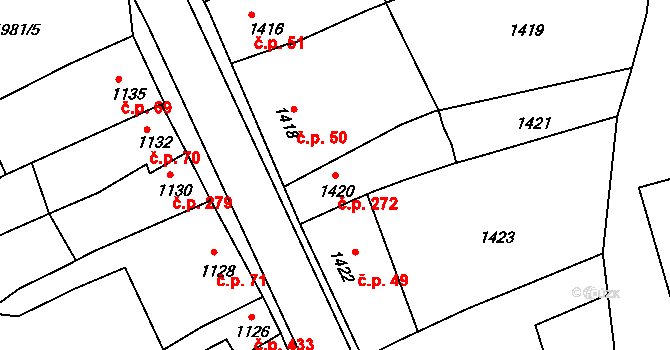 Ivanovice na Hané 272 na parcele st. 1420 v KÚ Ivanovice na Hané, Katastrální mapa