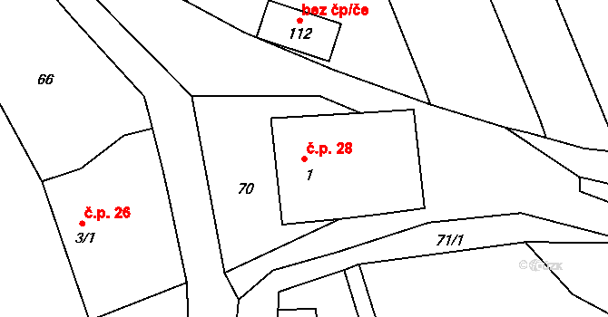Sumrakov 28, Studená na parcele st. 1 v KÚ Sumrakov, Katastrální mapa