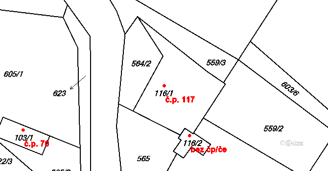 Dolní Suchá 117, Hrádek nad Nisou na parcele st. 116/1 v KÚ Dolní Suchá u Chotyně, Katastrální mapa