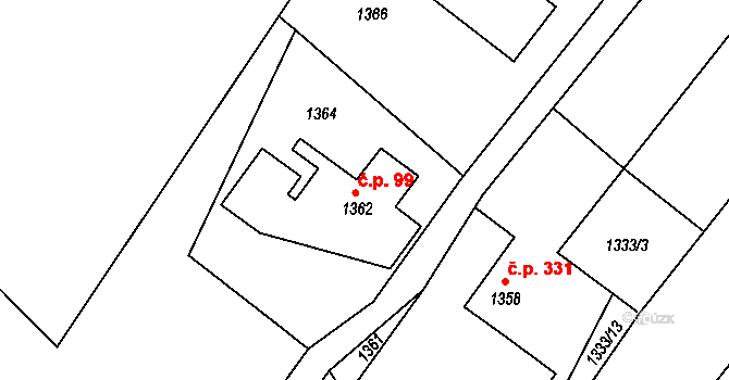 Stráž nad Nisou 99 na parcele st. 1362 v KÚ Stráž nad Nisou, Katastrální mapa