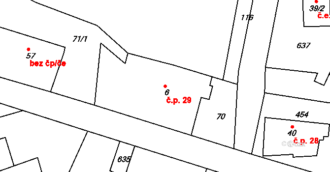 Dlouhá Louka 29, Osek na parcele st. 6 v KÚ Dlouhá Louka, Katastrální mapa