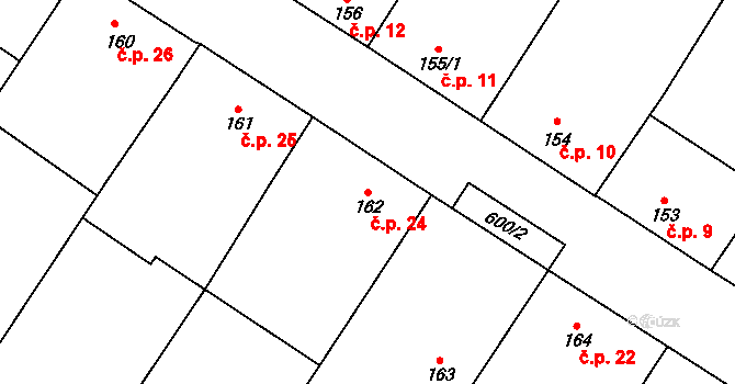 Marianín 24, Lipovec na parcele st. 162 v KÚ Lipovec u Blanska, Katastrální mapa