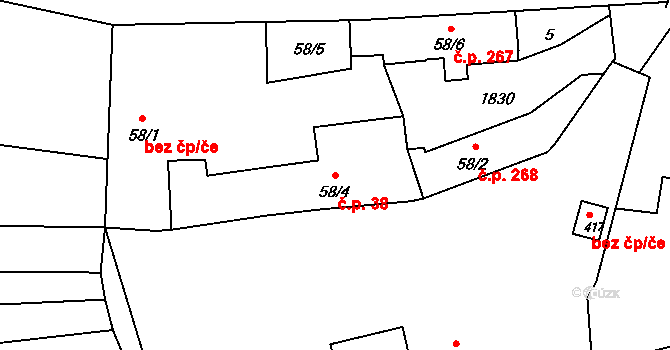 Tetín 38 na parcele st. 58/4 v KÚ Tetín u Berouna, Katastrální mapa