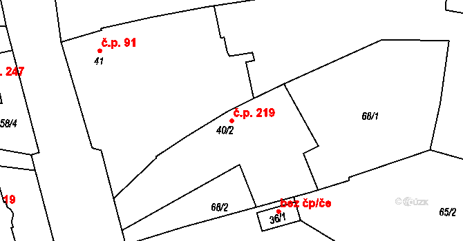 Předměřice nad Labem 219 na parcele st. 40/2 v KÚ Předměřice nad Labem, Katastrální mapa