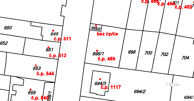 Předměstí 469, Moravská Třebová na parcele st. 695/1 v KÚ Moravská Třebová, Katastrální mapa