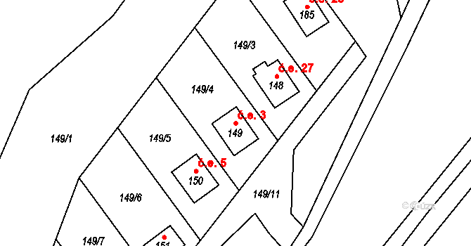 Břevenec 3, Šumvald na parcele st. 149 v KÚ Břevenec, Katastrální mapa