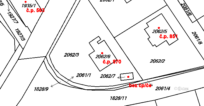 Hořovice 870 na parcele st. 2062/6 v KÚ Hořovice, Katastrální mapa