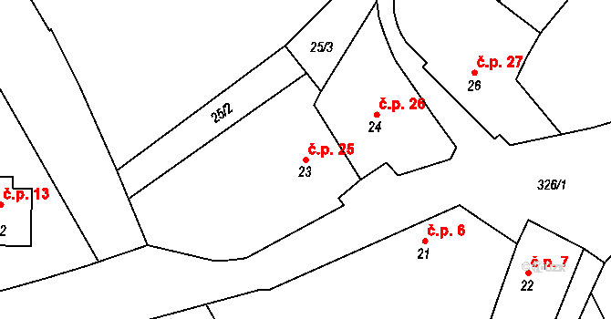 Dolní Černůtky 25, Jeřice na parcele st. 23 v KÚ Dolní Černůtky, Katastrální mapa