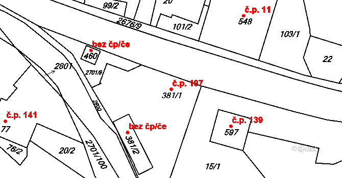 Kateřinice 197 na parcele st. 381/1 v KÚ Kateřinice u Vsetína, Katastrální mapa