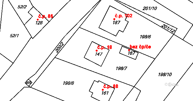 Libošovice 18 na parcele st. 147 v KÚ Libošovice, Katastrální mapa