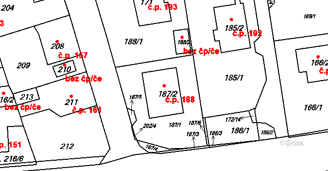 Svádov 188, Ústí nad Labem na parcele st. 187/2 v KÚ Svádov, Katastrální mapa