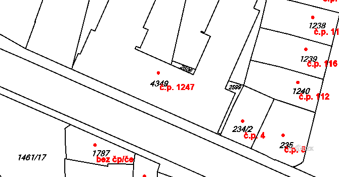 Horka-Domky 1247, Třebíč na parcele st. 4349 v KÚ Třebíč, Katastrální mapa