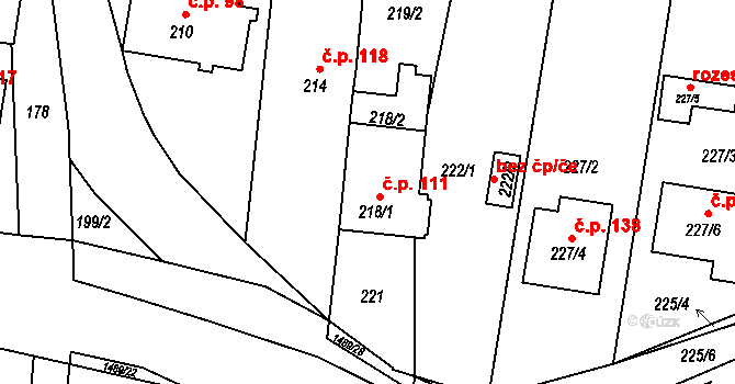 Homole 111 na parcele st. 218/1 v KÚ Homole, Katastrální mapa
