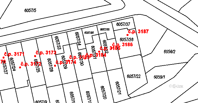 Frýdek 3185, Frýdek-Místek na parcele st. 6057/31 v KÚ Frýdek, Katastrální mapa