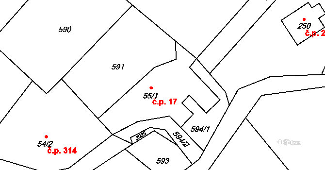 Milíkov 17 na parcele st. 55/1 v KÚ Milíkov u Jablunkova, Katastrální mapa