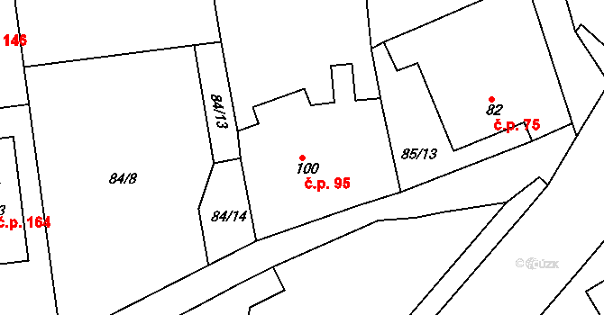 Borek 95, Rokycany na parcele st. 100 v KÚ Borek u Rokycan, Katastrální mapa