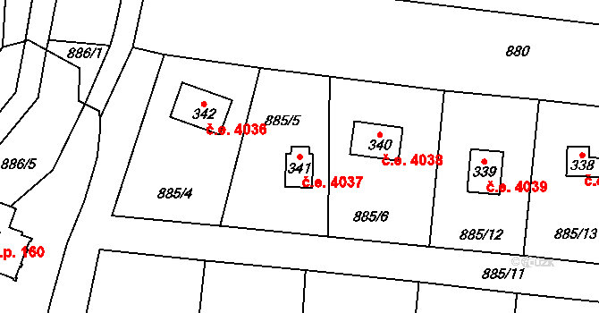 Černé Voděrady 4037 na parcele st. 341 v KÚ Černé Voděrady, Katastrální mapa