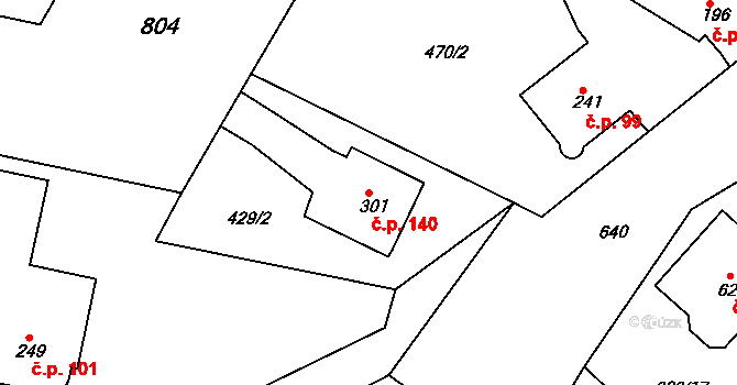 Čachovice 140 na parcele st. 301 v KÚ Čachovice, Katastrální mapa