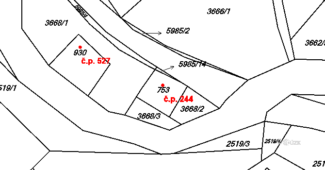 Halenkov 244 na parcele st. 753 v KÚ Halenkov, Katastrální mapa
