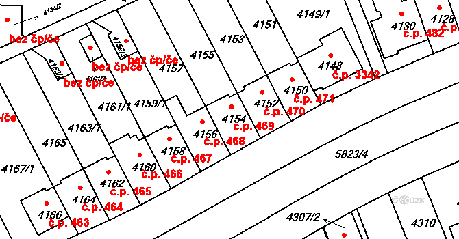 Záběhlice 469, Praha na parcele st. 4154 v KÚ Záběhlice, Katastrální mapa