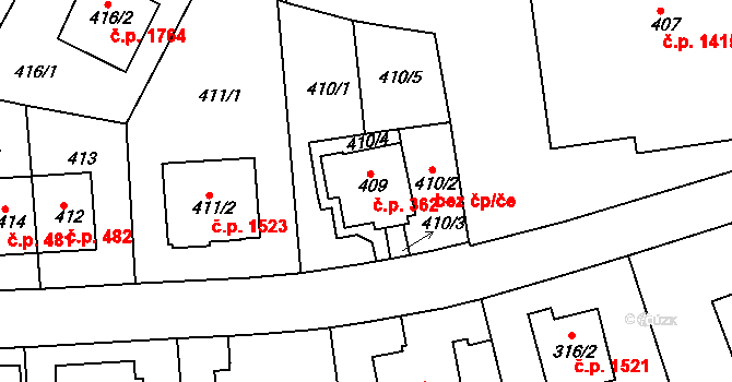 Krč 362, Praha na parcele st. 409 v KÚ Krč, Katastrální mapa
