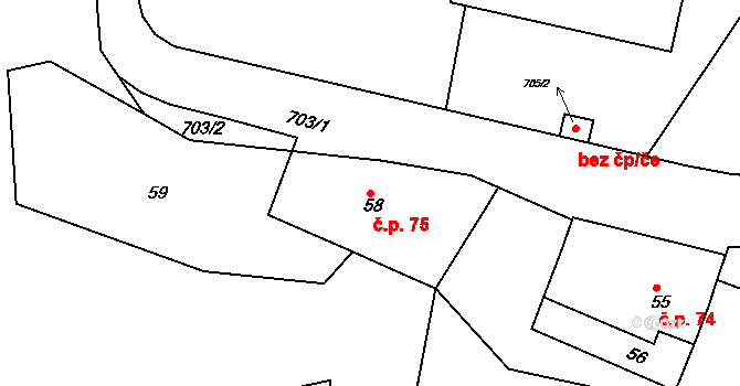 Bohnice 75, Praha na parcele st. 58 v KÚ Bohnice, Katastrální mapa