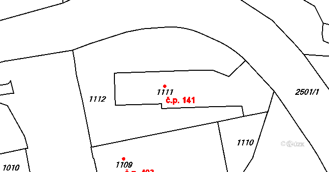 Vršovice 141, Praha na parcele st. 1111 v KÚ Vršovice, Katastrální mapa