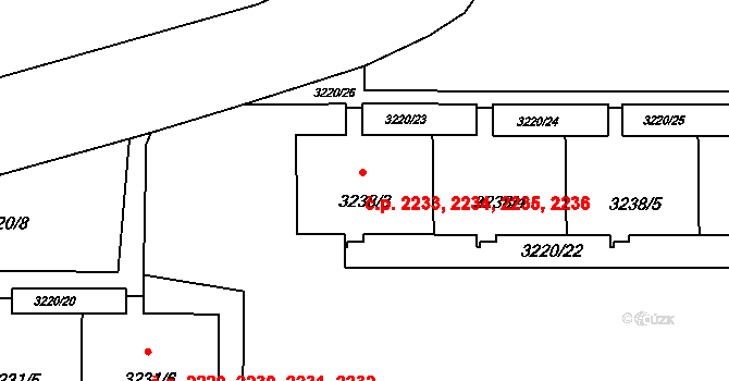 Strašnice 2233,2234,2235,2236, Praha na parcele st. 3238/3 v KÚ Strašnice, Katastrální mapa