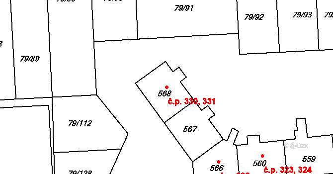 Neředín 330,331, Olomouc na parcele st. 567 v KÚ Neředín, Katastrální mapa