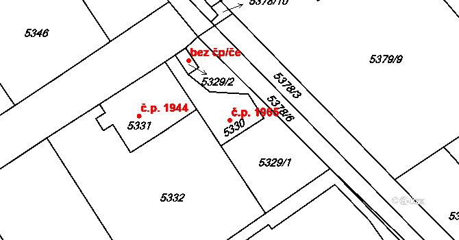 Chomutov 1965 na parcele st. 5330 v KÚ Chomutov I, Katastrální mapa