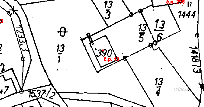 Jeřmanice 10 na parcele st. 390 v KÚ Jeřmanice, Katastrální mapa