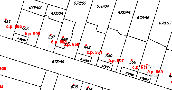 Rosice 561 na parcele st. 548 v KÚ Rosice u Brna, Katastrální mapa