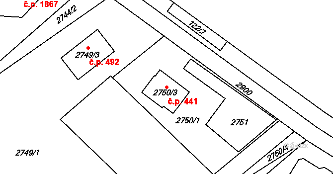 Hranice 441, Karviná na parcele st. 2750/3 v KÚ Karviná-město, Katastrální mapa