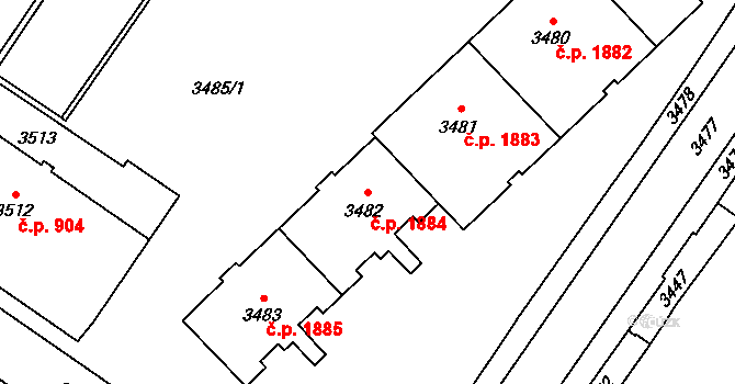 Vsetín 1884 na parcele st. 3482 v KÚ Vsetín, Katastrální mapa