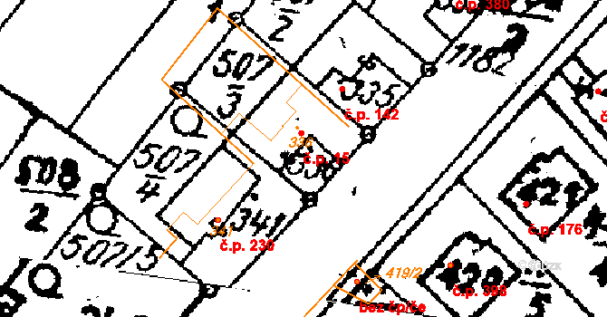 Žiželice 15 na parcele st. 336 v KÚ Žiželice nad Cidlinou, Katastrální mapa