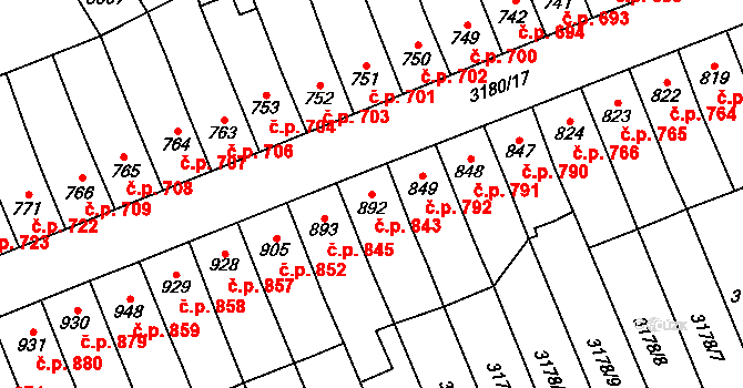 Česká Třebová 843 na parcele st. 892 v KÚ Česká Třebová, Katastrální mapa