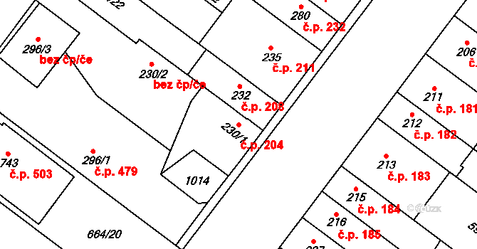 Držovice 204 na parcele st. 230/1 v KÚ Držovice na Moravě, Katastrální mapa