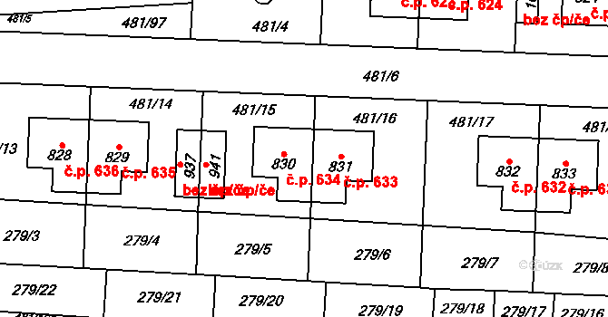 Horní Jelení 634 na parcele st. 830 v KÚ Horní Jelení, Katastrální mapa