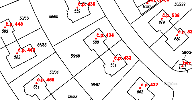 Hovorčovice 434 na parcele st. 560 v KÚ Hovorčovice, Katastrální mapa