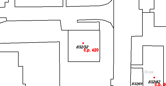 Děčín XXXII-Boletice nad Labem 420, Děčín na parcele st. 832/32 v KÚ Boletice nad Labem, Katastrální mapa