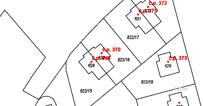 Hrochův Týnec 370 na parcele st. 630 v KÚ Hrochův Týnec, Katastrální mapa