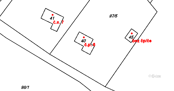 Přívlaky 6, Žiželice na parcele st. 40 v KÚ Přívlaky, Katastrální mapa