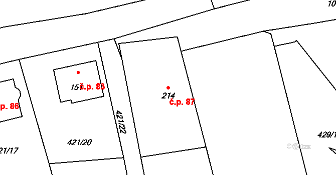 Babina 87, Plasy na parcele st. 214 v KÚ Babina, Katastrální mapa