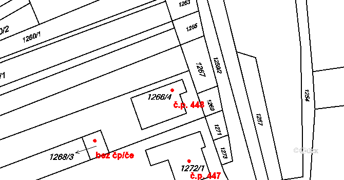 Bošovice 448 na parcele st. 1266/4 v KÚ Bošovice, Katastrální mapa