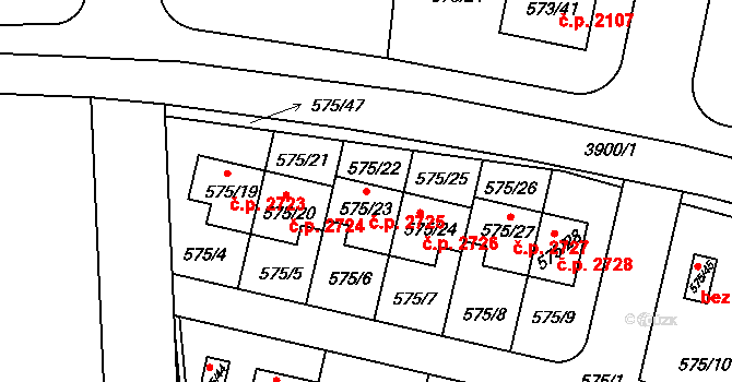 Horní Počernice 2725, Praha na parcele st. 575/23 v KÚ Horní Počernice, Katastrální mapa