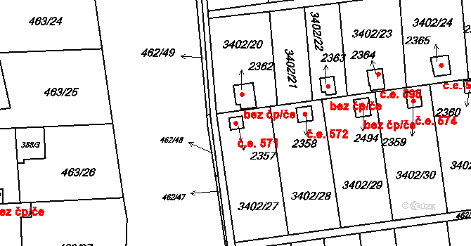 Otrokovice 571 na parcele st. 2357 v KÚ Otrokovice, Katastrální mapa