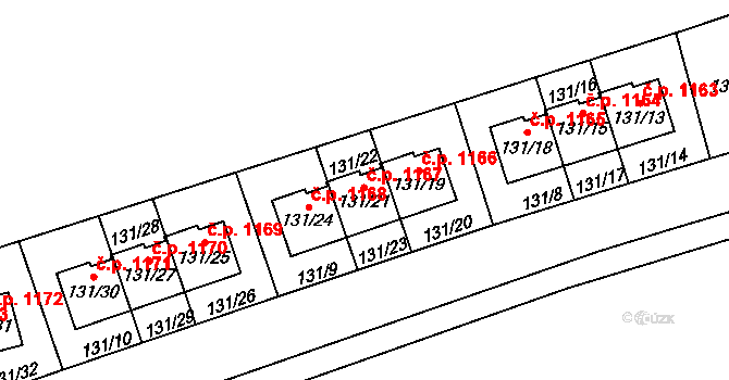 Černice 1167, Plzeň na parcele st. 131/21 v KÚ Černice, Katastrální mapa