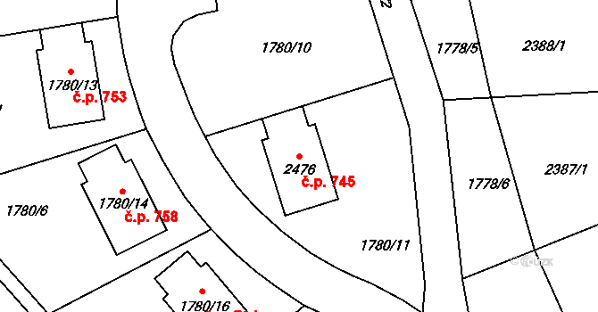 Volyně 745 na parcele st. 2476 v KÚ Volyně, Katastrální mapa
